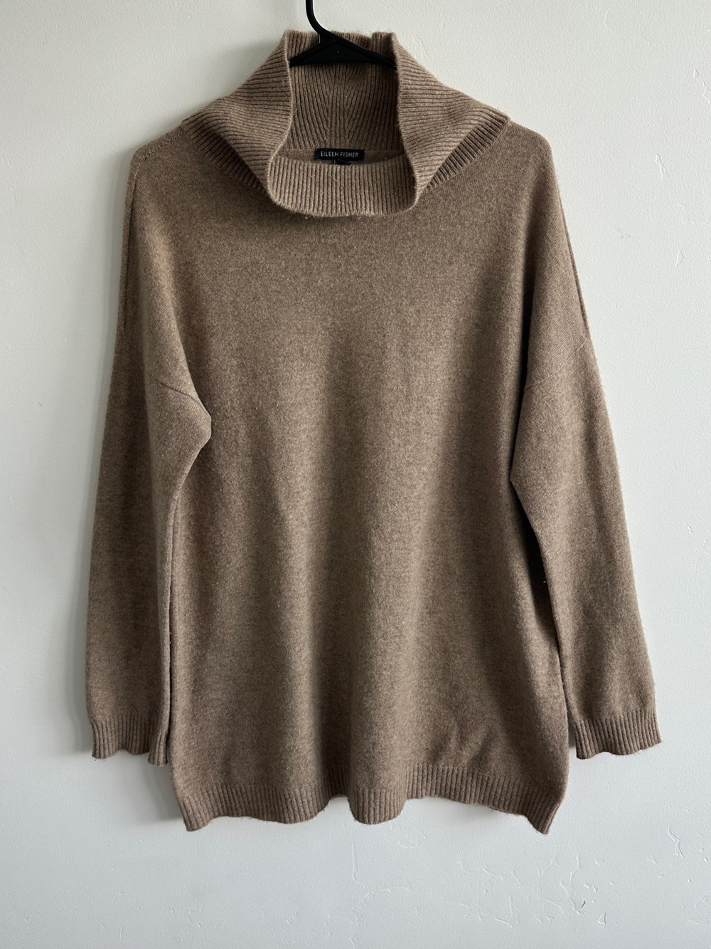 Eileen Fisher Ribbed Turtleneck Cashmere Oatmeal Tan Size Medium
